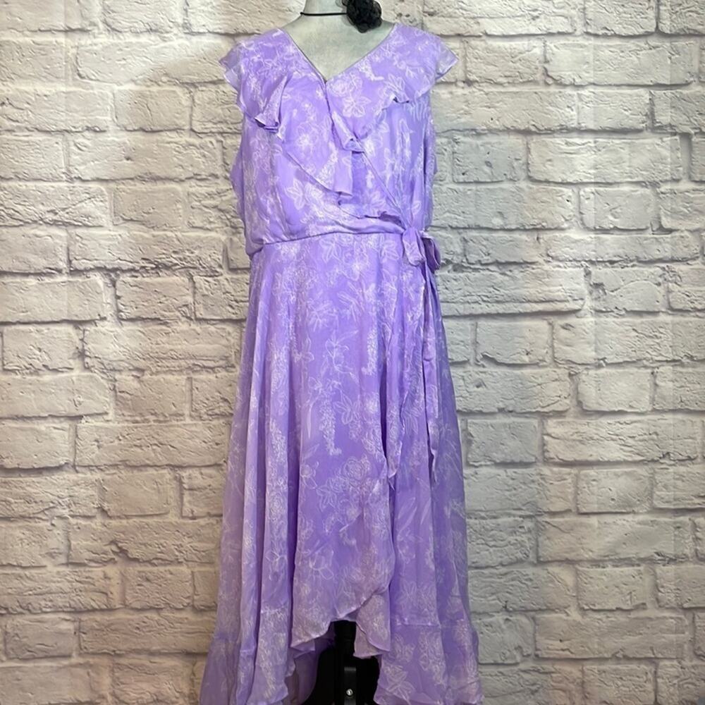 Ralph Lauren Chaps Lilac Ruffle Midi Dress - Picture 2 of 12